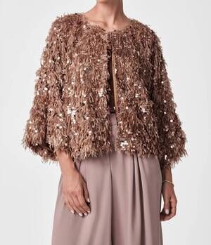 NEW TRINA TURK oller cropped faux fur coat in boudoir beige
